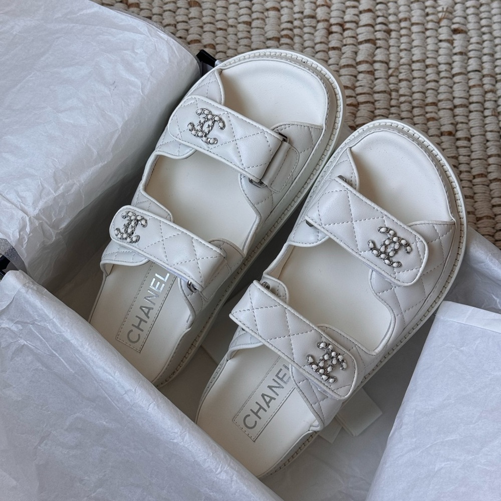 Chanel lambskin white dad sandal